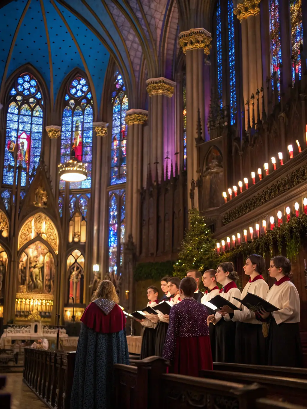 A photograph of the choir performing during a church service at the Association Diocésaine de Coutances, emphasizing the importance of liturgical music.