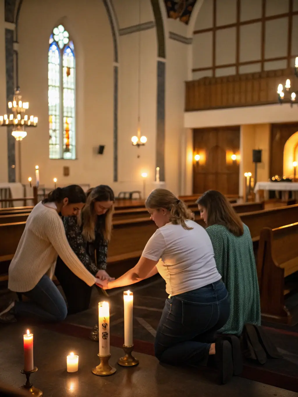 A photograph showing a group of parishioners engaged in a prayer meeting at the Association Diocésaine de Coutances, highlighting spiritual growth and community connection.