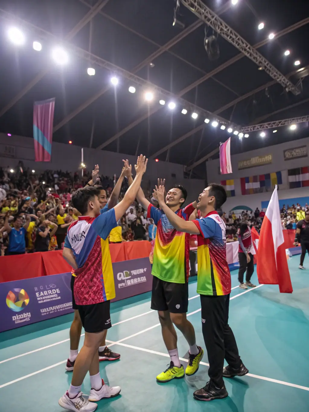 Members of ETREUX TENNIS DE TABLE celebrating a victory during a local tournament, highlighting the club's competitive spirit.